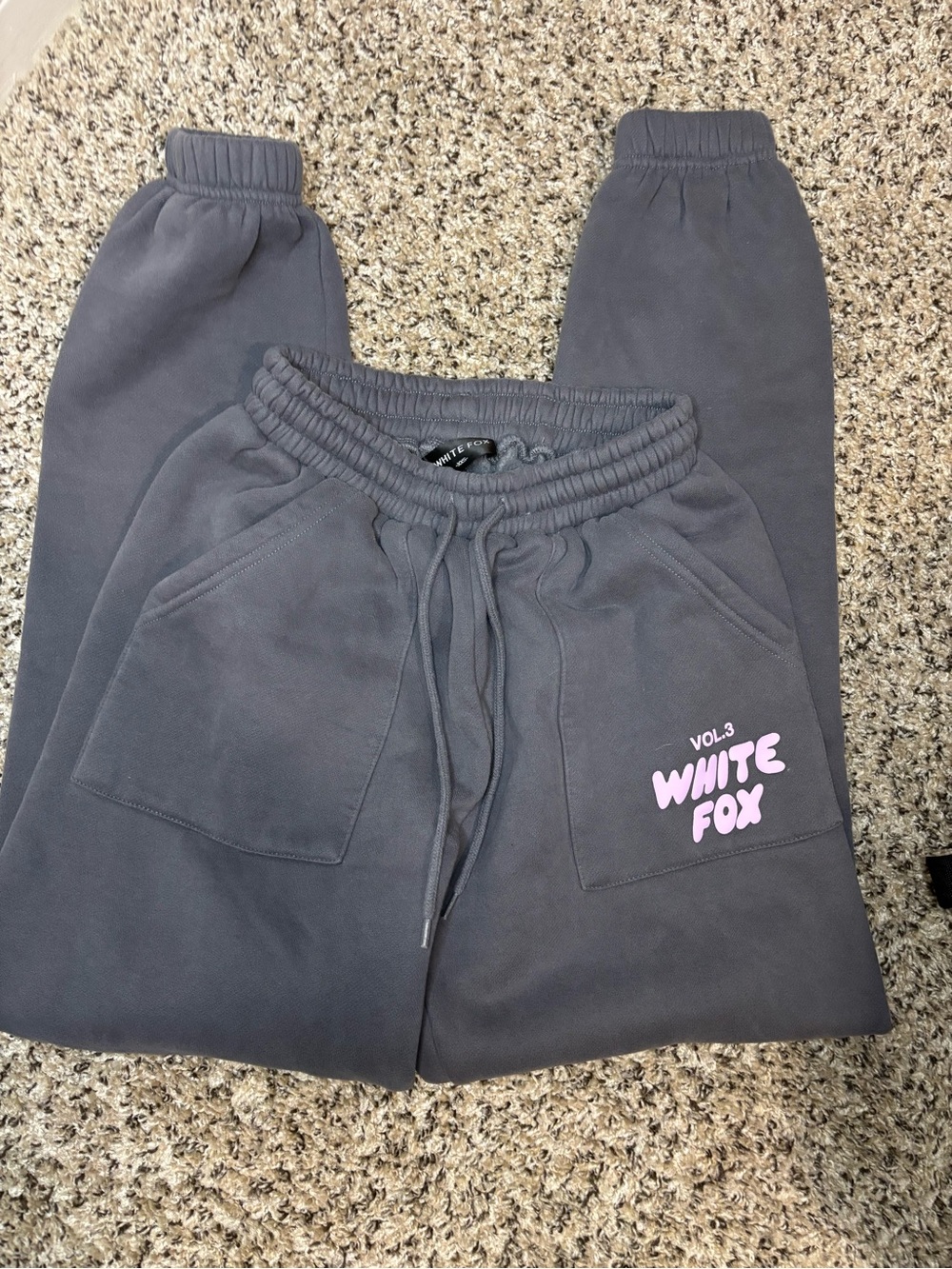 White Fox Boutique Charcoal Gray Jogger Pants with Pink Logo